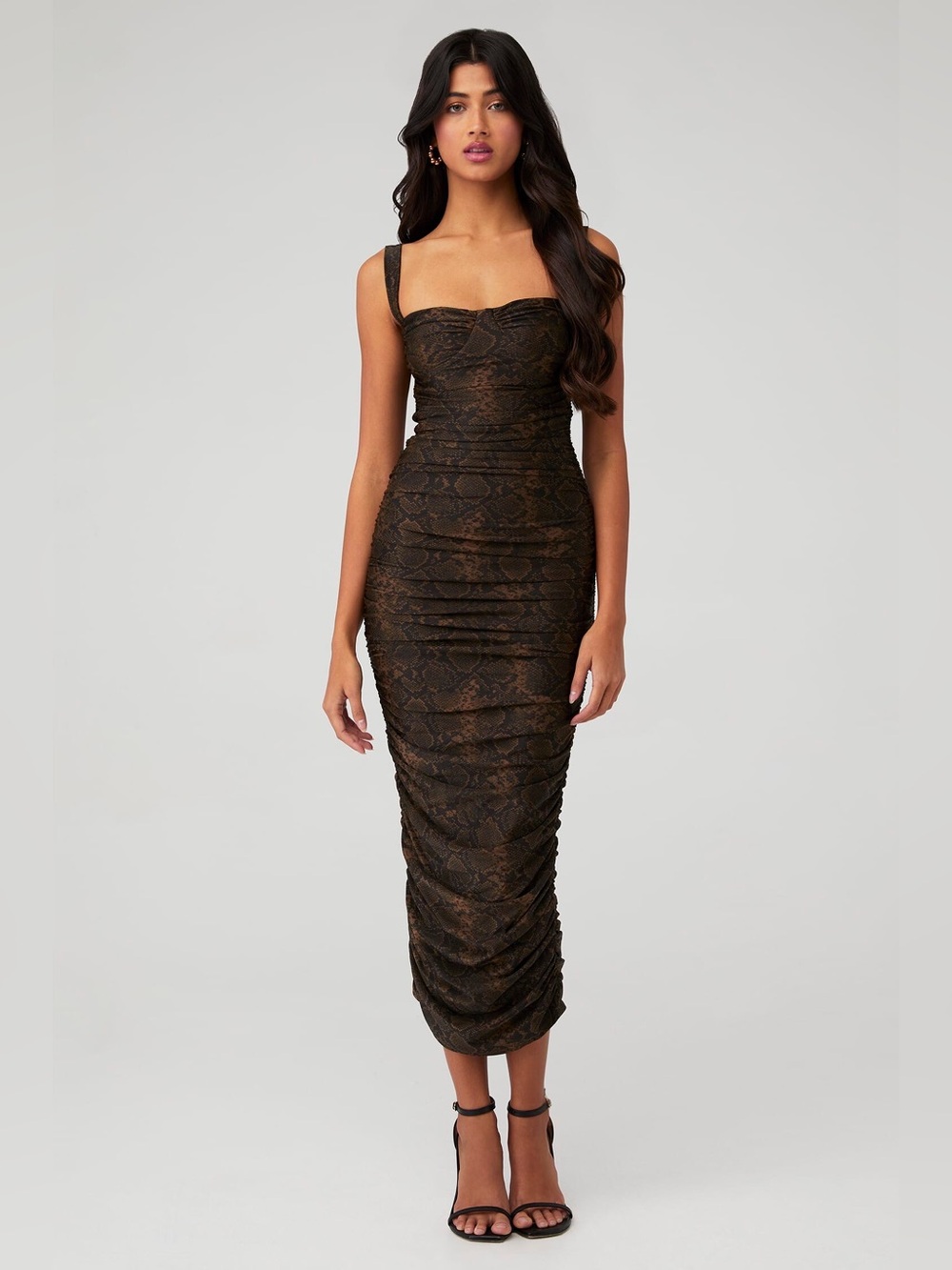 Good American Ruched Snake Print Dress L